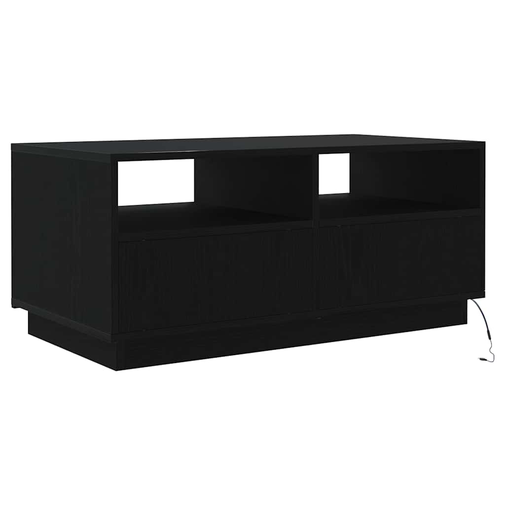 Tavolino da Soggiorno con Luci LED Rovere Nero 90x49x40 cm