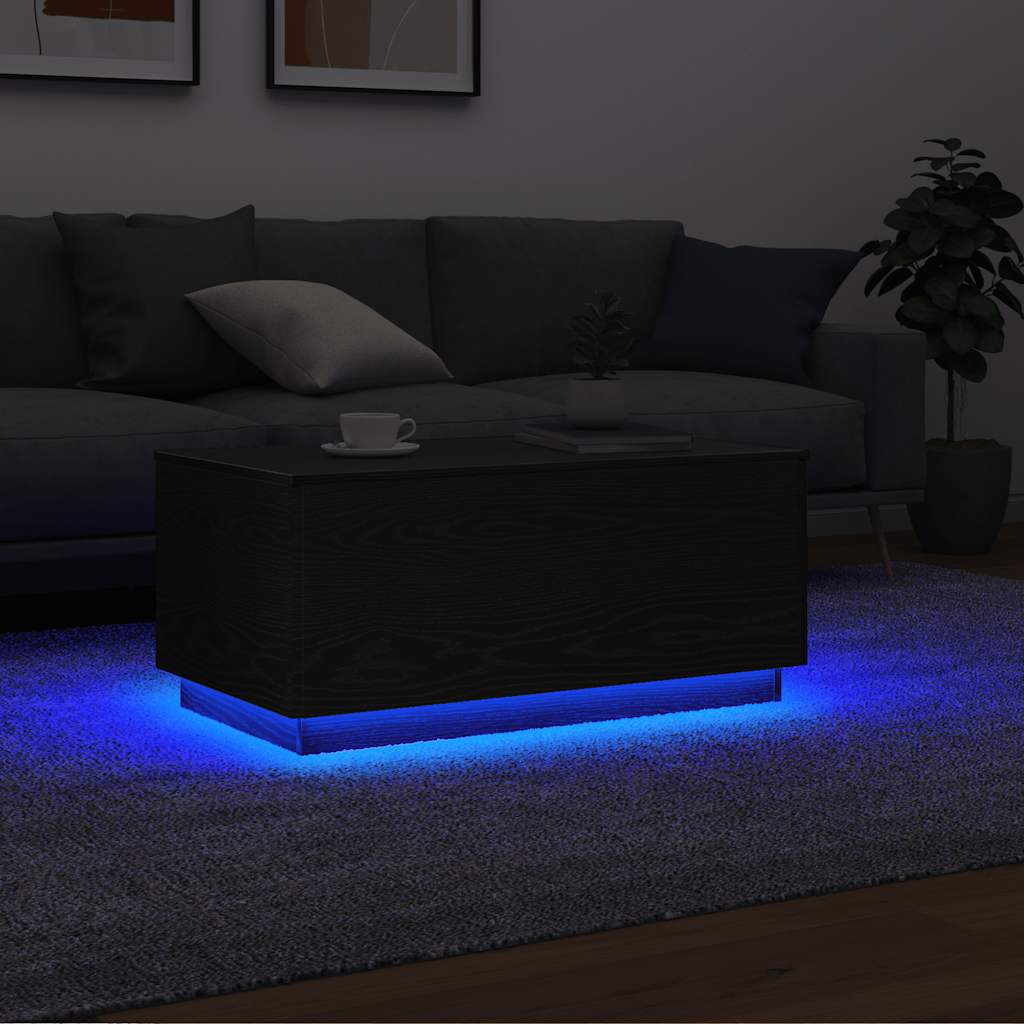 Tavolino da Soggiorno con Luci LED Rovere Nero 90x49x40 cm | homemem39