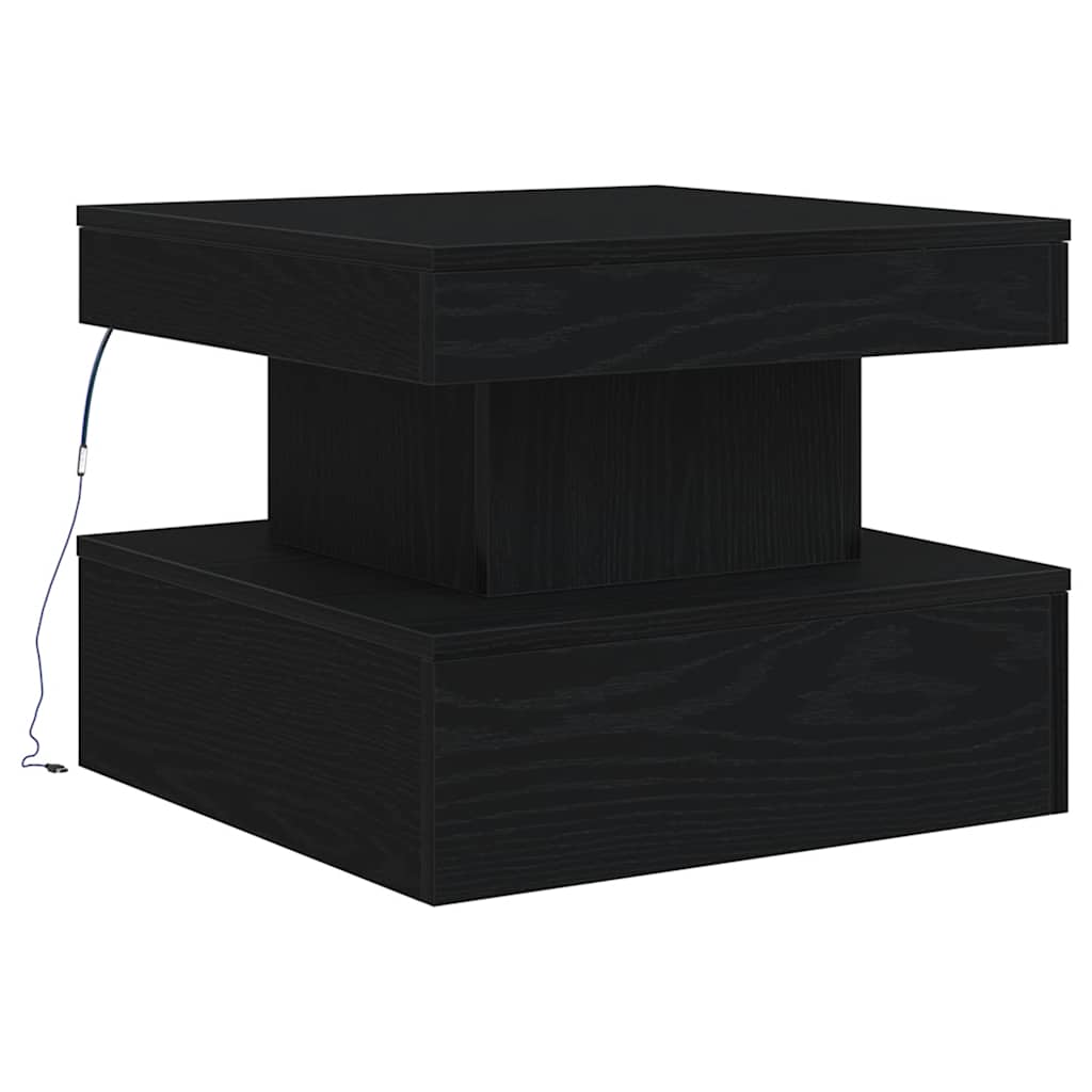 Tavolino da Salotto con Luci LED Rovere Nero 50x50x40 cm
