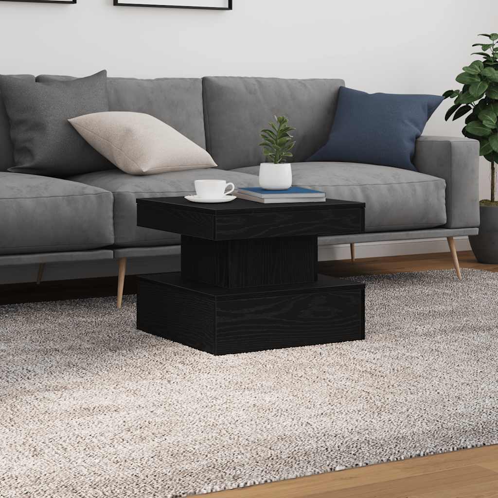 Tavolino da Salotto con Luci LED Rovere Nero 50x50x40 cm
