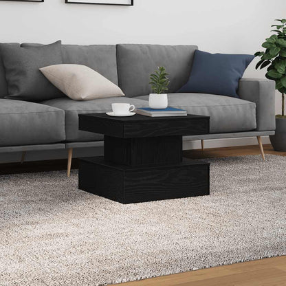 Tavolino da Salotto con Luci LED Rovere Nero 50x50x40 cm