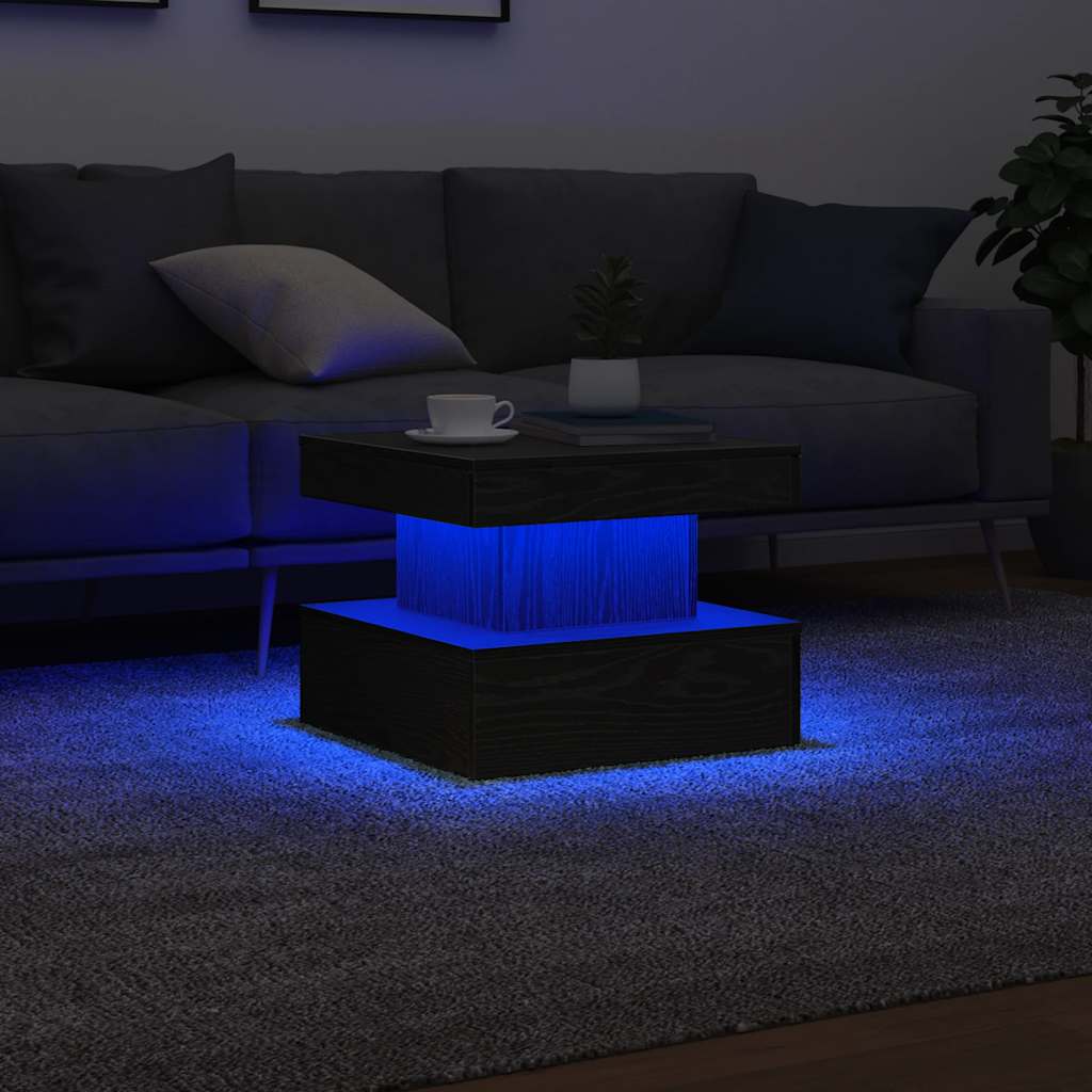 Tavolino da Salotto con Luci LED Rovere Nero 50x50x40 cm | homemem39