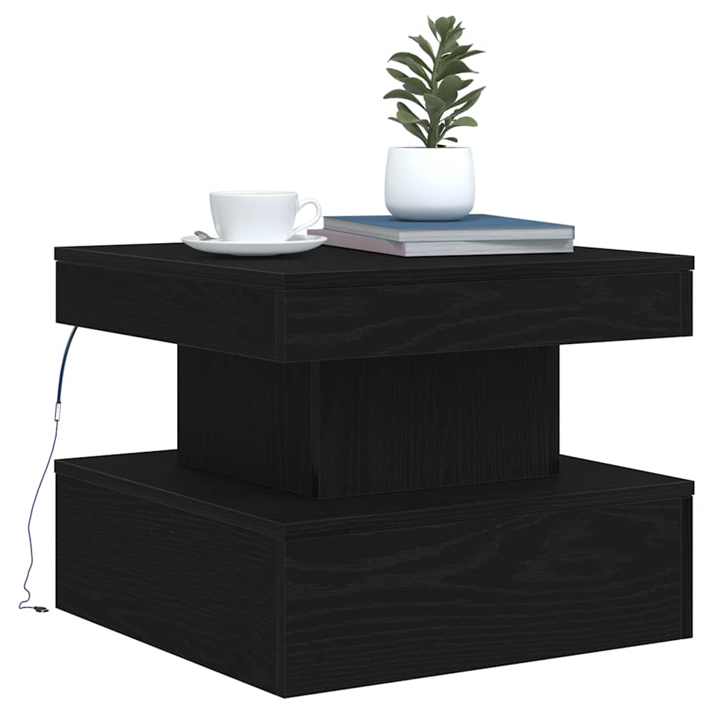 Tavolino da Salotto con Luci LED Rovere Nero 50x50x40 cm