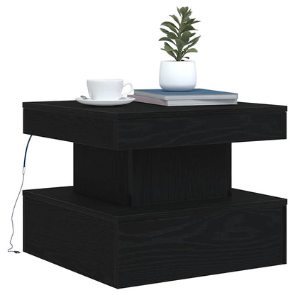 Tavolino da Salotto con Luci LED Rovere Nero 50x50x40 cm