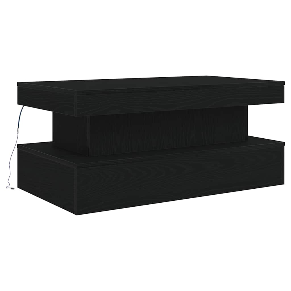 Tavolino da Soggiorno con Luci LED Rovere Nero 90x50x40 cm