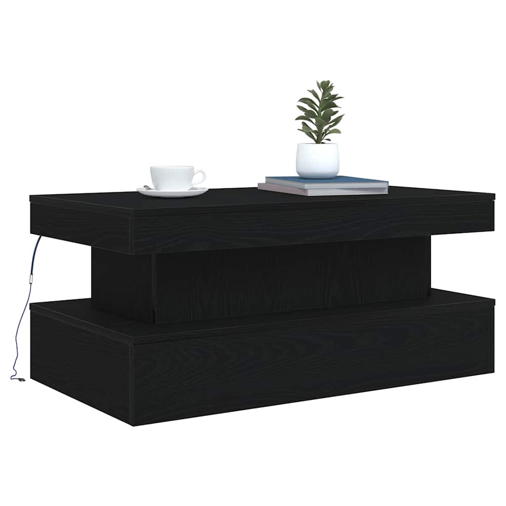 Tavolino da Soggiorno con Luci LED Rovere Nero 90x50x40 cm | homemem39