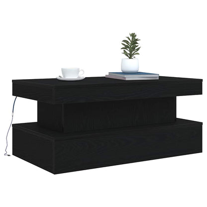 Tavolino da Soggiorno con Luci LED Rovere Nero 90x50x40 cm | homemem39