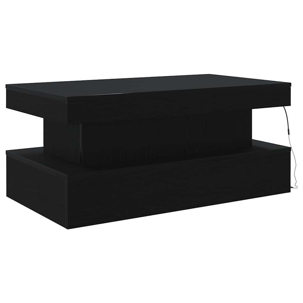 Tavolino da Soggiorno con Luci LED Rovere Nero 90x50x40 cm