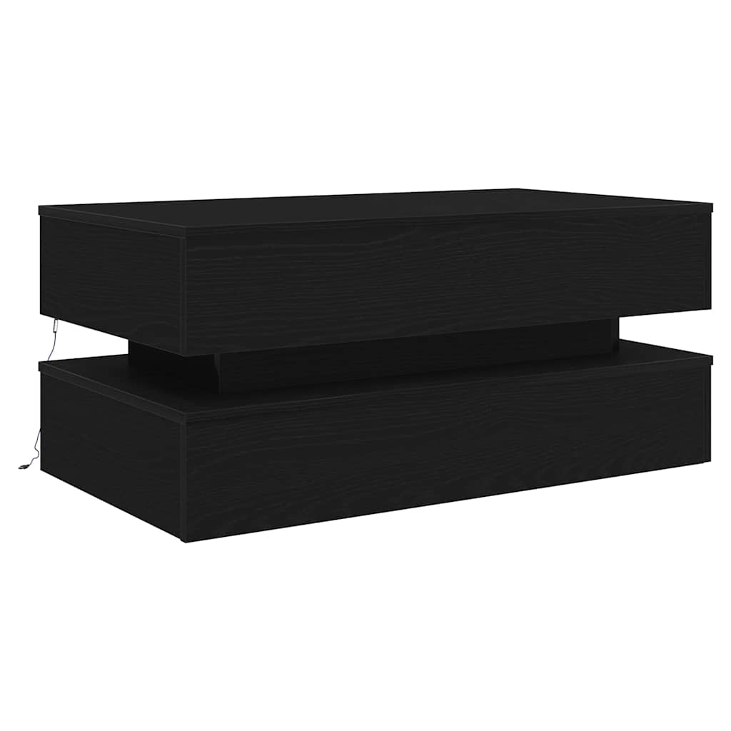 Tavolino da Soggiorno con Luci LED Rovere Nero 90x50x40 cm | homemem39