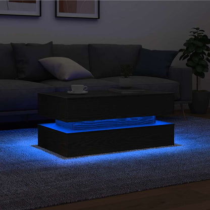 Tavolino da Soggiorno con Luci LED Rovere Nero 90x50x40 cm | homemem39