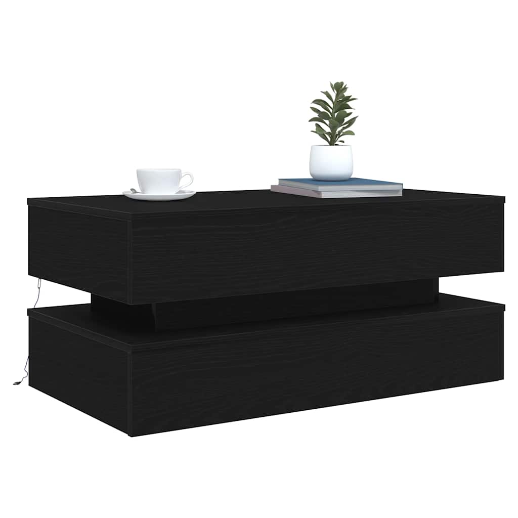 Tavolino da Soggiorno con Luci LED Rovere Nero 90x50x40 cm | homemem39