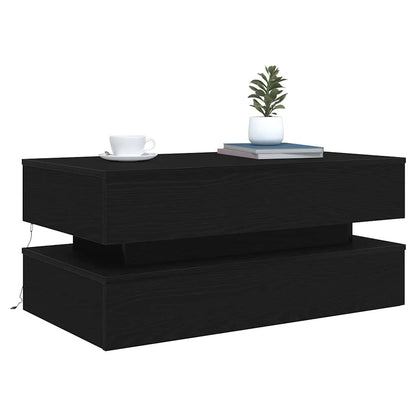 Tavolino da Soggiorno con Luci LED Rovere Nero 90x50x40 cm | homemem39