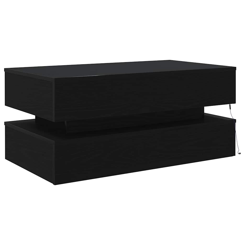 Tavolino da Soggiorno con Luci LED Rovere Nero 90x50x40 cm | homemem39