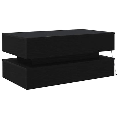 Tavolino da Soggiorno con Luci LED Rovere Nero 90x50x40 cm | homemem39