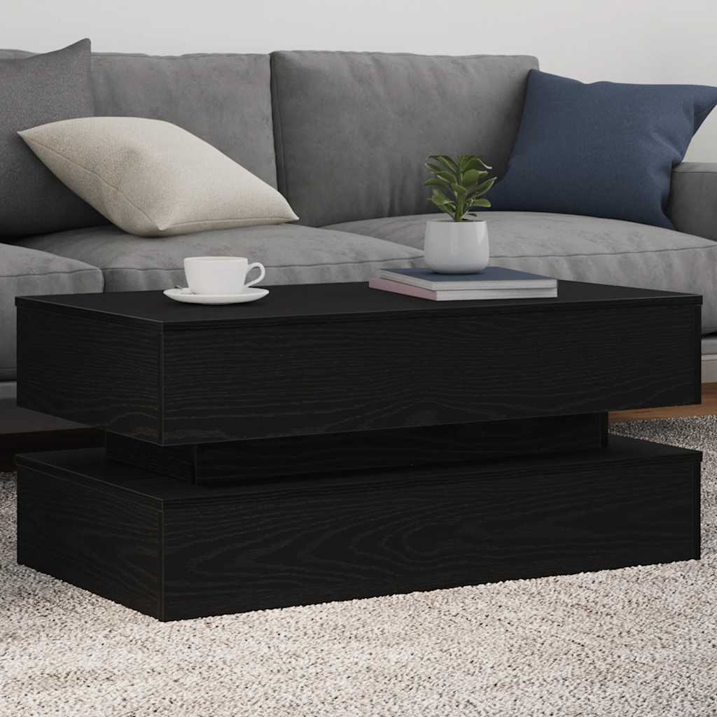 Tavolino da Soggiorno con Luci LED Rovere Nero 90x50x40 cm | homemem39
