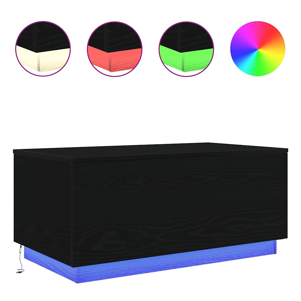 Tavolino da Soggiorno con Luci LED Rovere Nero 90x50x40 cm | homemem39