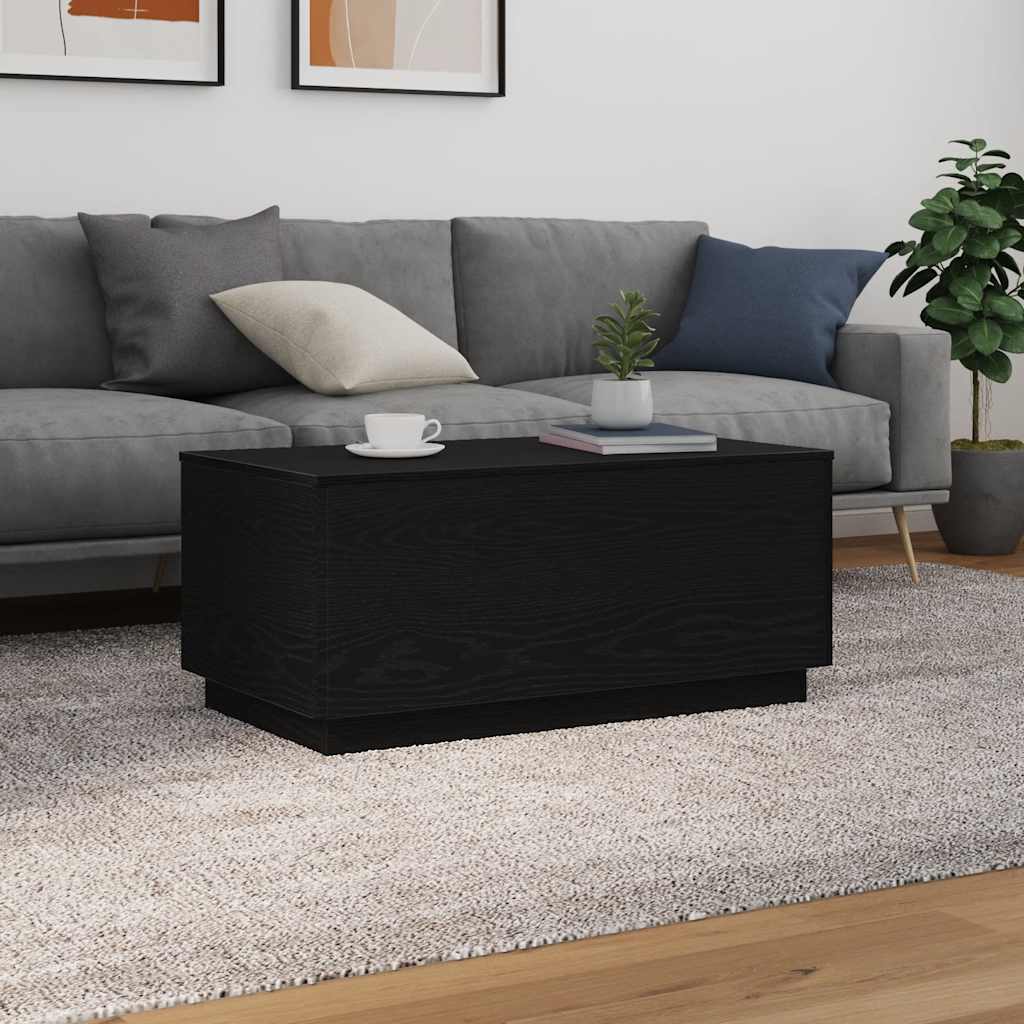 Tavolino da Soggiorno con Luci LED Rovere Nero 90x50x40 cm