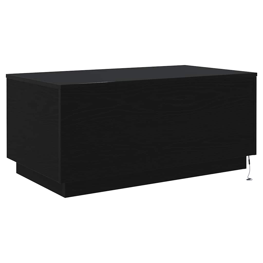 Tavolino da Soggiorno con Luci LED Rovere Nero 90x50x40 cm