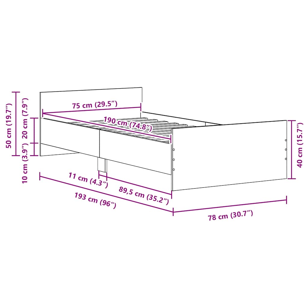 Giroletto senza Materasso Legno Antico 75x190 cm in Truciolato | homemem39