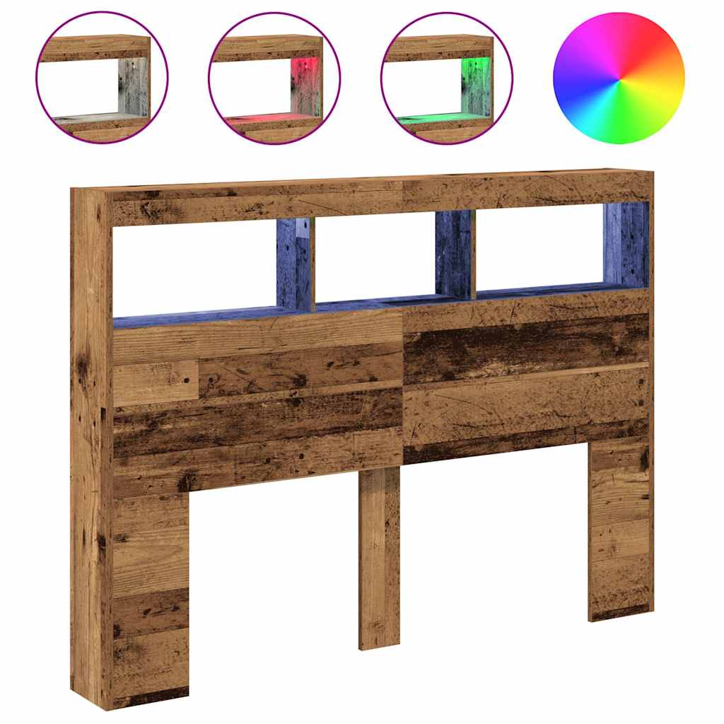 Testiera con Contenitore a LED Legno Antico 140x17x102 cm - homemem39