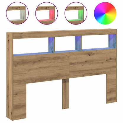 Testiera con Contenitore a LED Rovere Artigianale 160x17x102 cm - homemem39