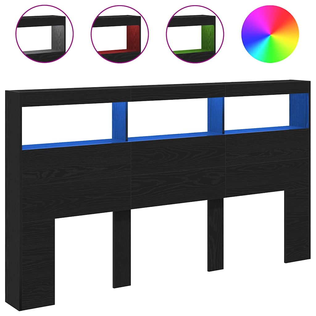 Testiera con Contenitore a LED Rovere Nero 180x17x102 cm - homemem39