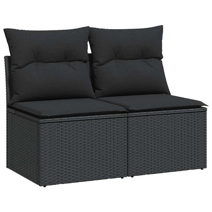 Set Divani da Giardino con Cuscini 2 pz Nero Polyrattan Acacia | homemem39