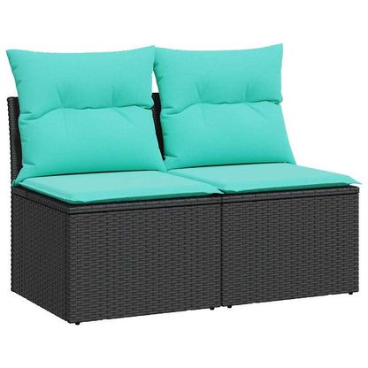 Set Divani da Giardino con Cuscini 2 pz Nero Polyrattan Acacia