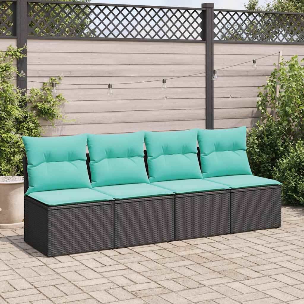Set Divani da Giardino con Cuscini 2 pz Nero Polyrattan Acacia