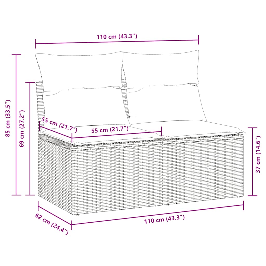 Divano Giardino 2pz con Cuscini Grigio Chiaro Polyrattan Acacia | homemem39