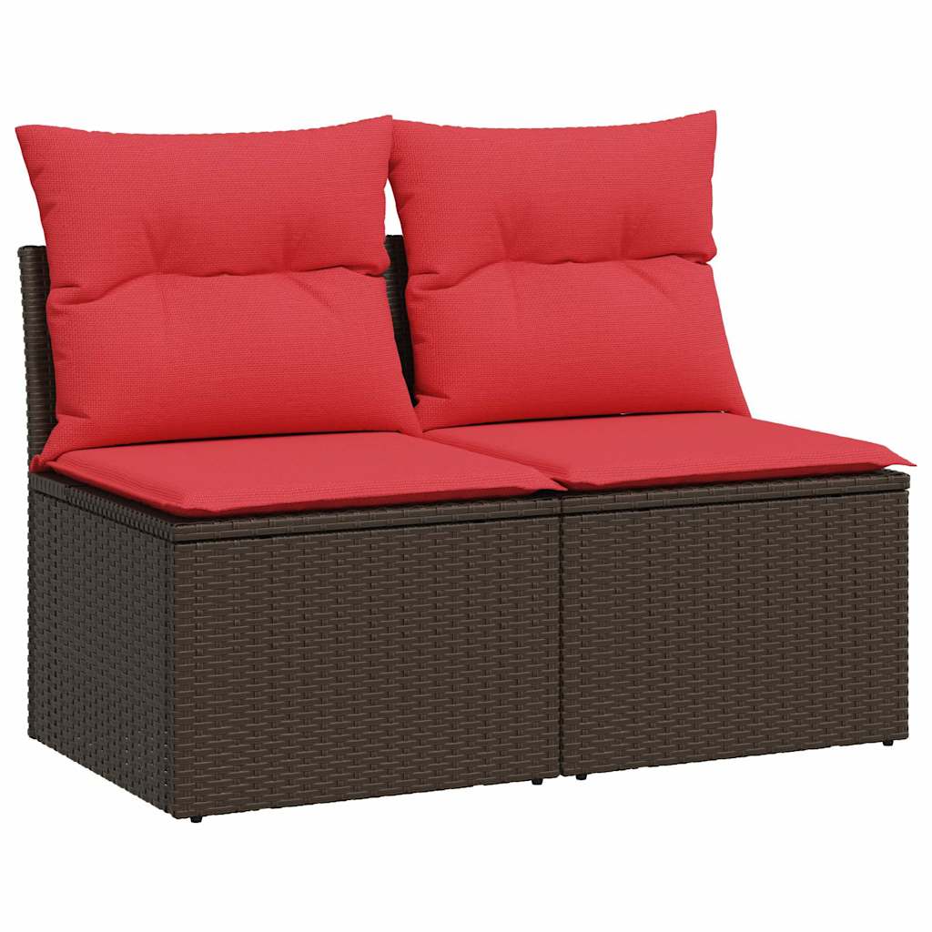 Set Divano Giardino 4 pz con Cuscini Marrone Polyrattan Acacia | homemem39