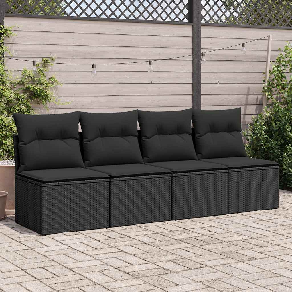 Set Divani da Giardino con Cuscini 2 pz Nero Polyrattan Acacia | homemem39