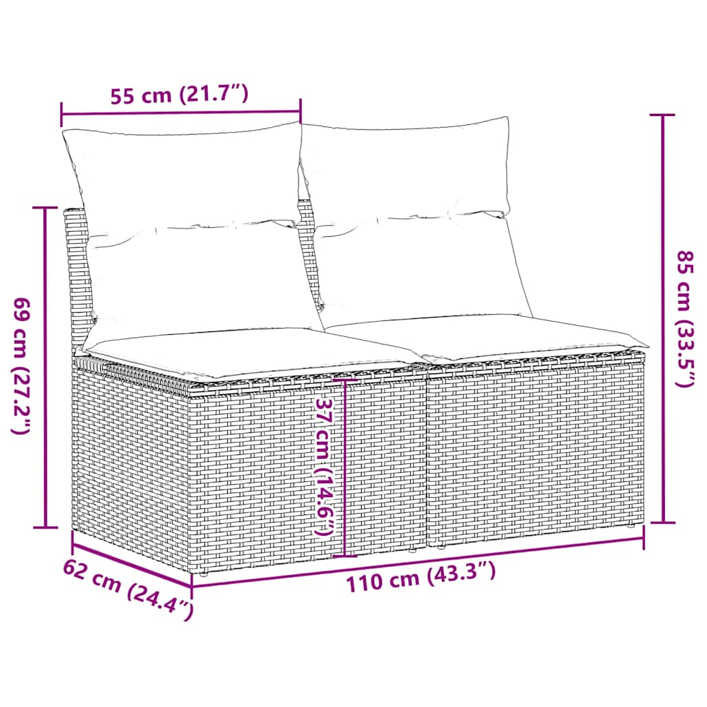 Set Divano Giardino 2 pz con Cuscini Grigio Polyrattan Acacia | homemem39