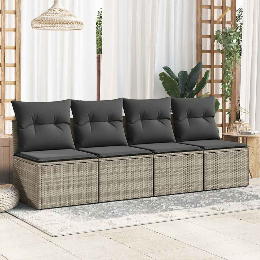Divano Giardino 2pz con Cuscini Grigio Chiaro Polyrattan Acacia - homemem39