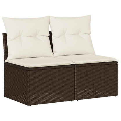 Set Divano Giardino 4 pz con Cuscini Marrone Polyrattan Acacia - homemem39