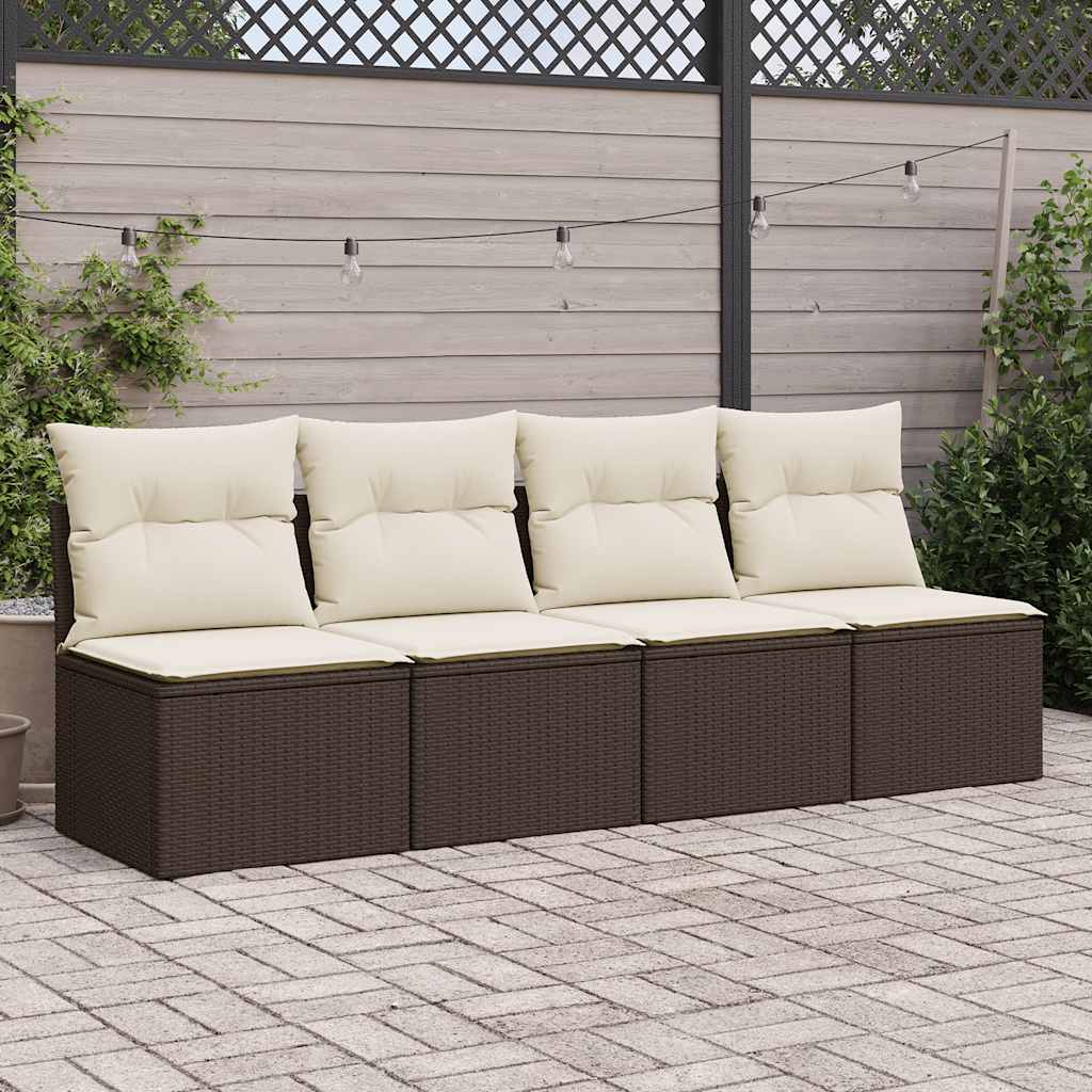 Set Divano Giardino 4 pz con Cuscini Marrone Polyrattan Acacia - homemem39