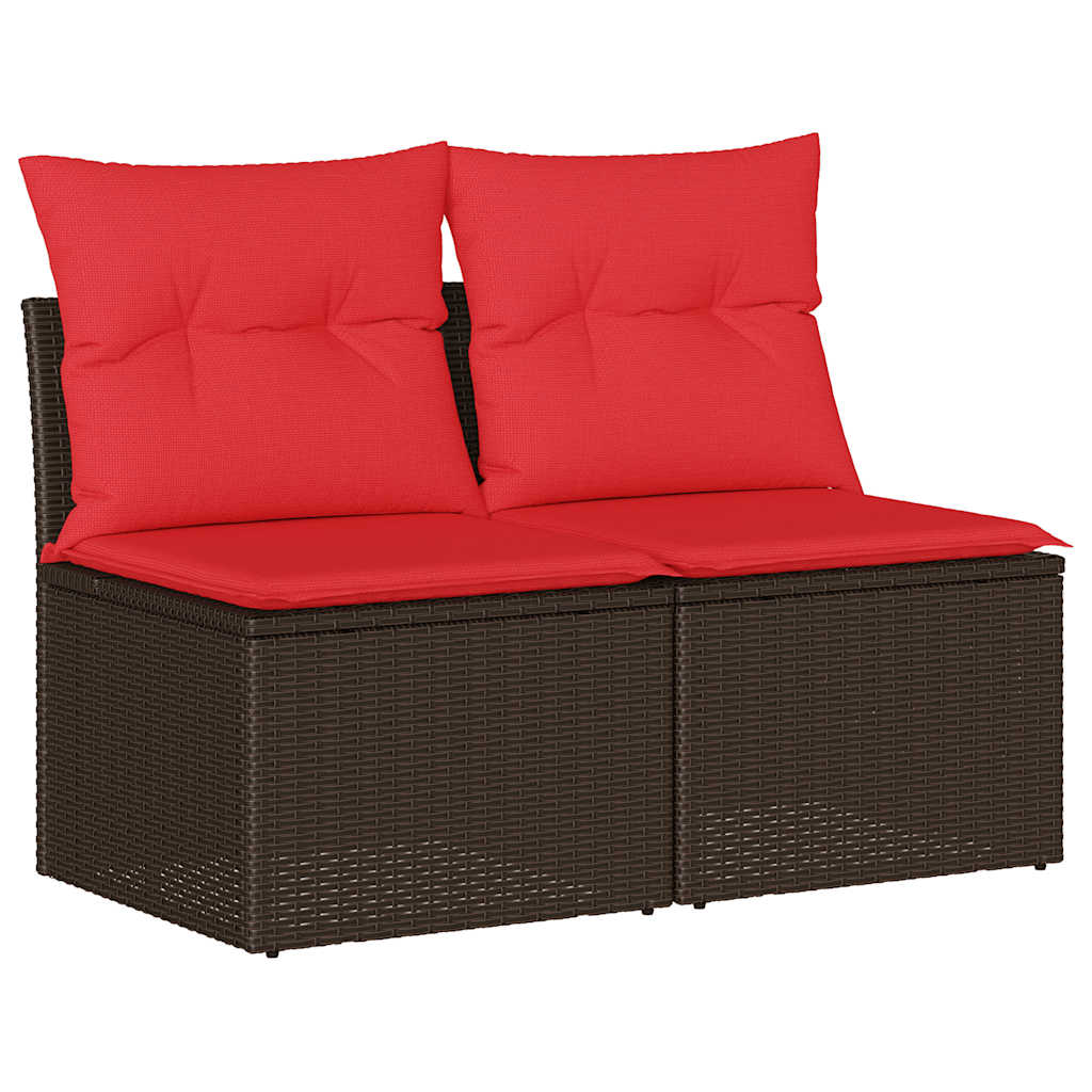 Set Divano Giardino 4 pz con Cuscini Marrone Polyrattan Acacia - homemem39
