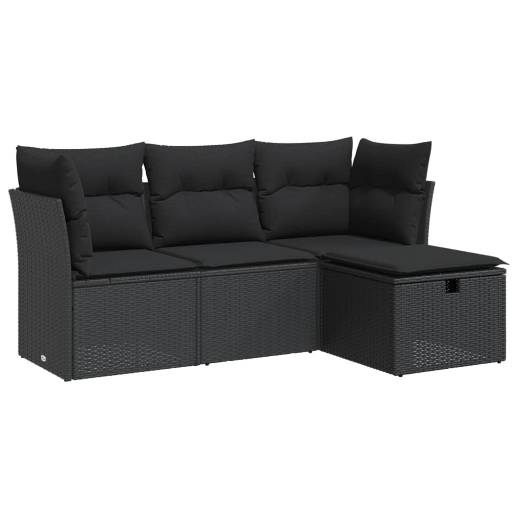 Set Divani da Giardino 4 pz con Cuscini Nero in Polyrattan | homemem39