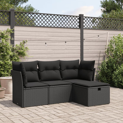 Set Divani da Giardino 4 pz con Cuscini Nero in Polyrattan | homemem39