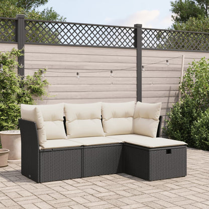 Set Divani da Giardino 4 pz con Cuscini Nero in Polyrattan - homemem39