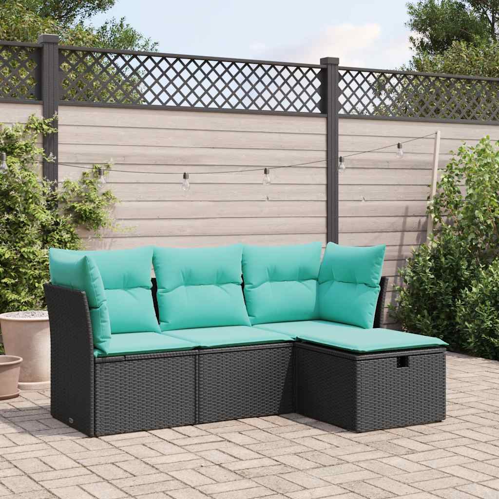 Set Divani da Giardino 4 pz con Cuscini Nero in Polyrattan | homemem39