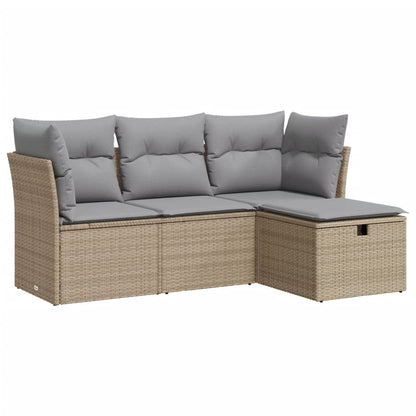 Set Divano da Giardino 4 pz con Cuscini Beige in Polyrattan - homemem39