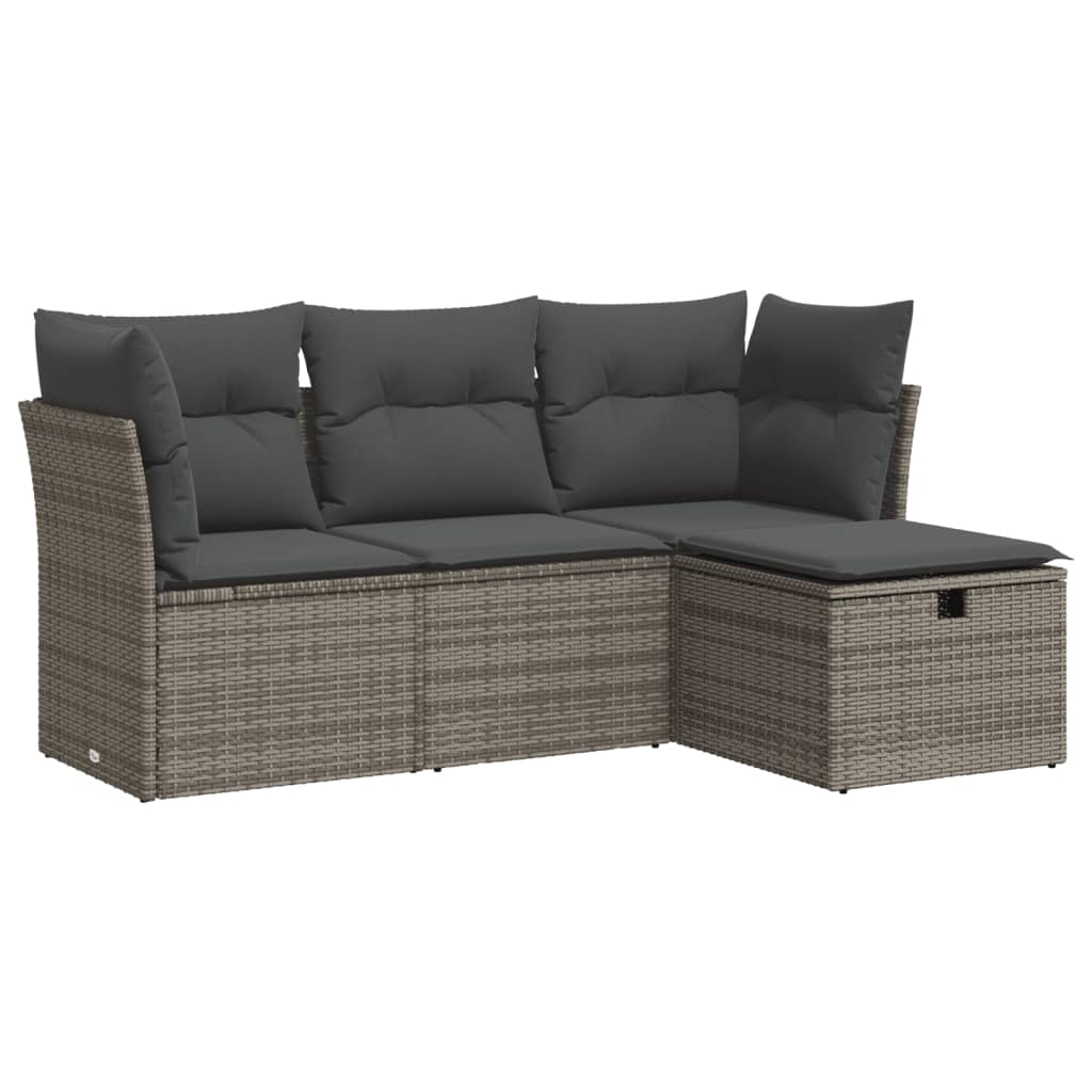 Set Divani da Giardino 4 pz con Cuscini in Polyrattan Grigio | homemem39