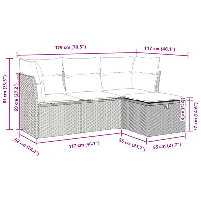 Set Divani da Giardino 4 pz con Cuscini in Polyrattan Grigio | homemem39