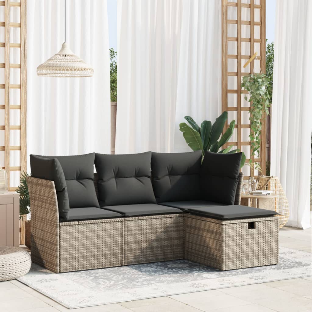 Set Divani da Giardino 4 pz con Cuscini in Polyrattan Grigio | homemem39