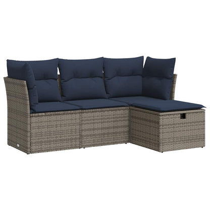 Set Divani da Giardino 4 pz con Cuscini in Polyrattan Grigio