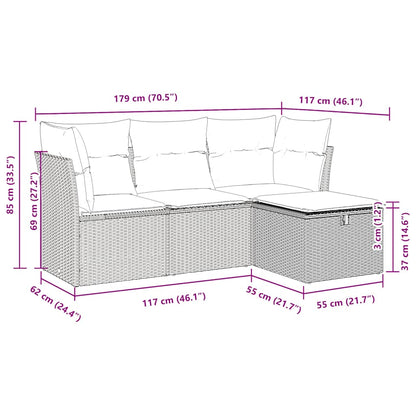 Set Divani da Giardino 4 pz con Cuscini in Polyrattan Grigio
