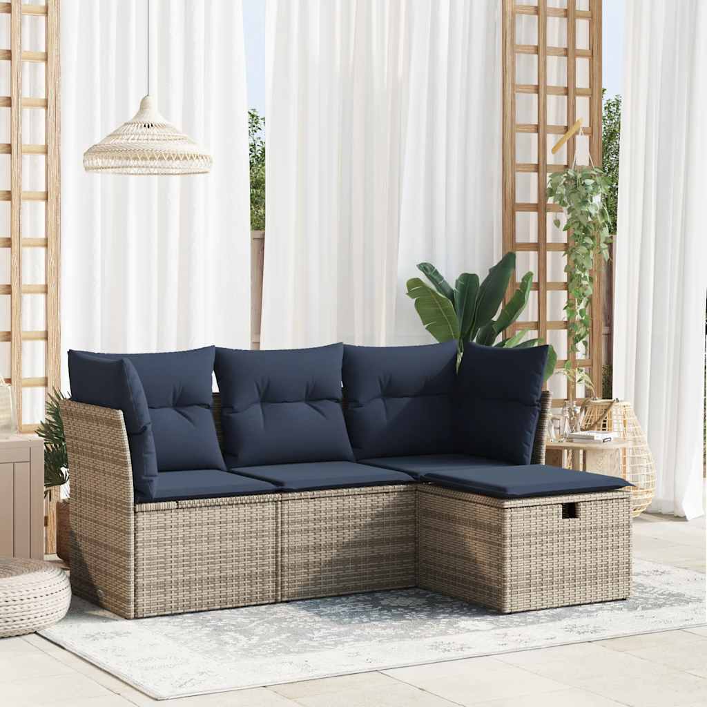 Set Divani da Giardino 4 pz con Cuscini in Polyrattan Grigio