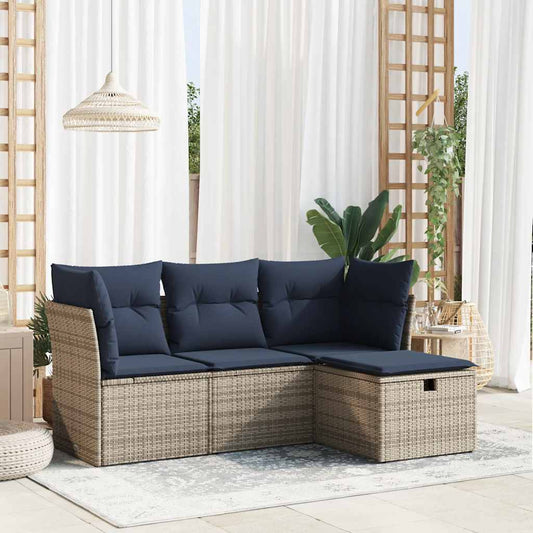Set Divani da Giardino 4 pz con Cuscini in Polyrattan Grigio