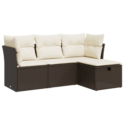 Set Divano da Giardino 4 pz con Cuscini Marrone in Polyrattan - homemem39